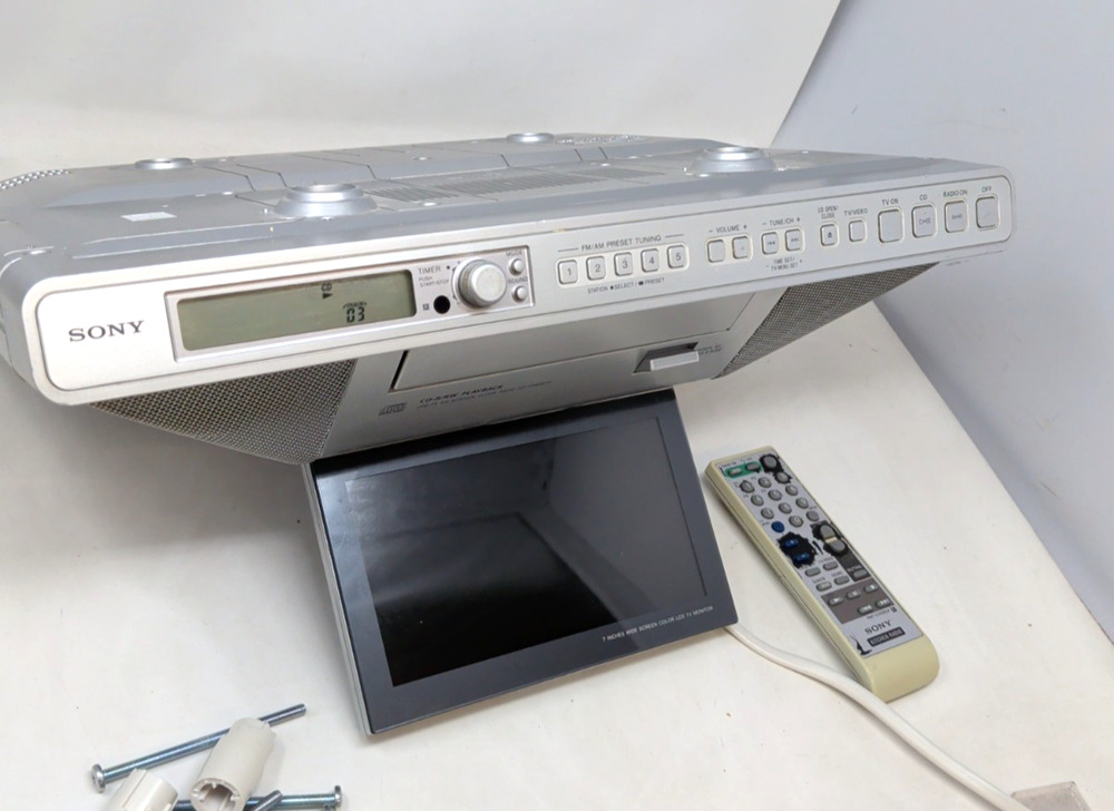 CD Player Sony ICF-CD555TV Under-the-Counter 7" Widescreen LCD TV Clock Radio